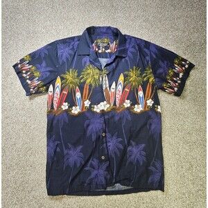 Favant Hawaiian Men's Medium Shirt Button Multi Colored Surfboards‎ Palm Trees